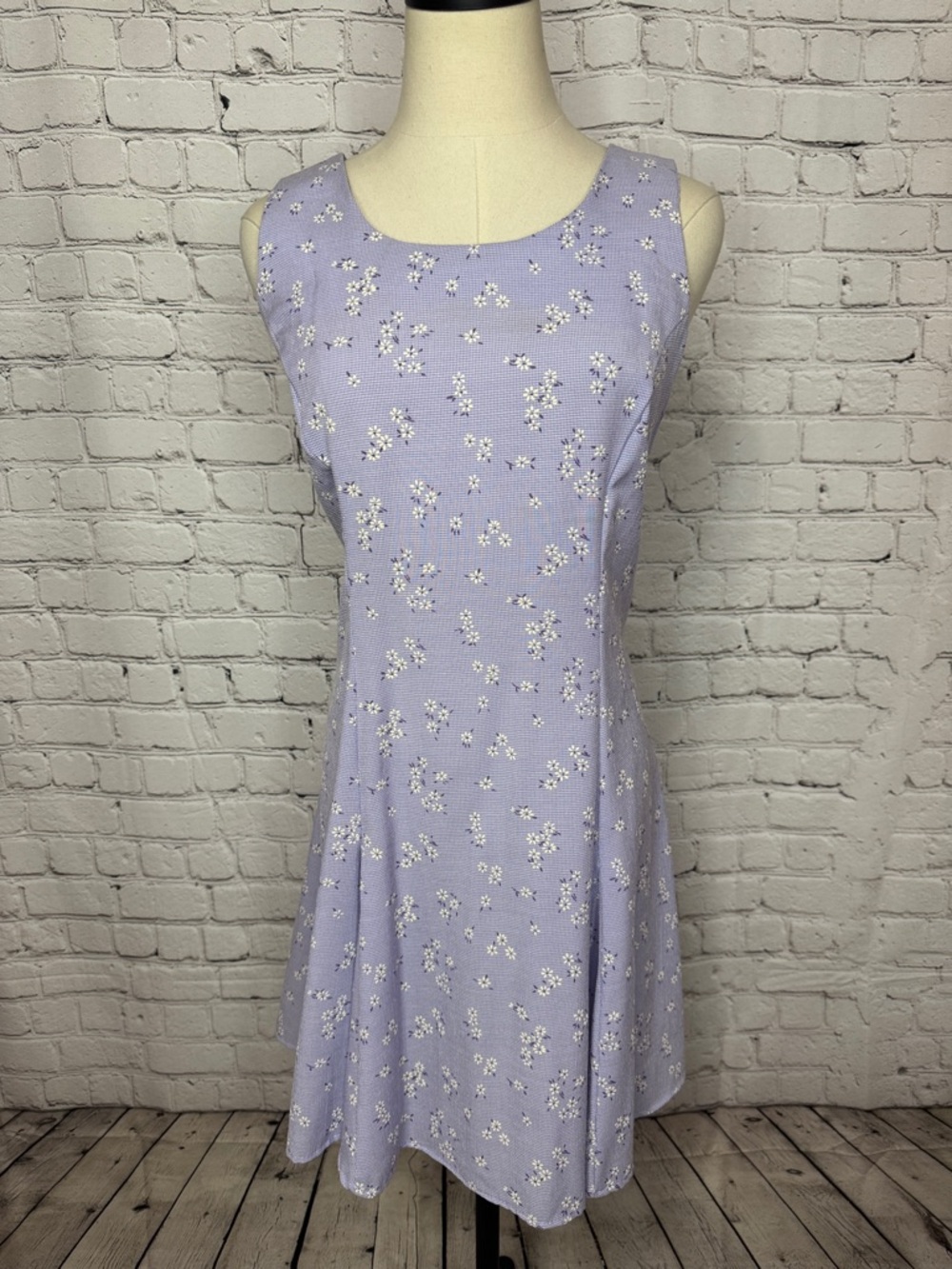 DBY Ltd Y2K Lavender Floral Gingham Lace Up Back Skater Dress Jr 11 Cottagecore